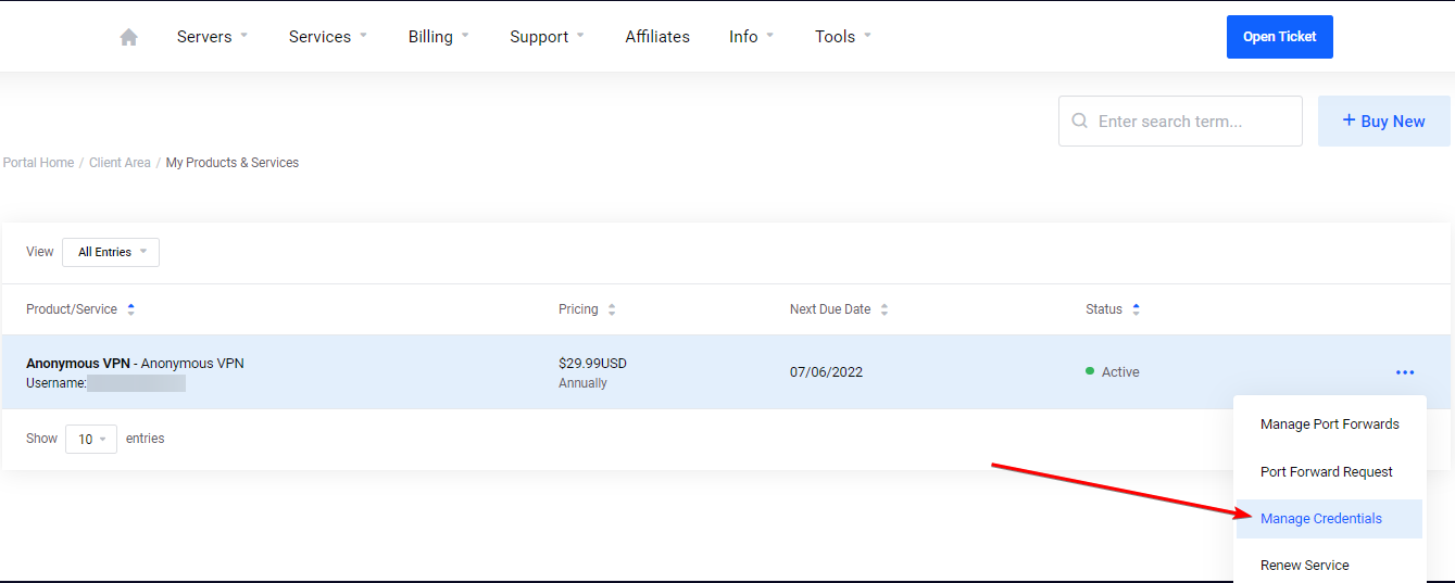 !Client Area Manage Credentials